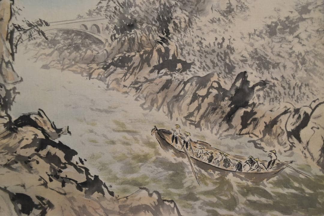 【真作】池田渓仙/白雲鐘聲之図/川下り図/山水図/掛軸/名家伝来/AA-769