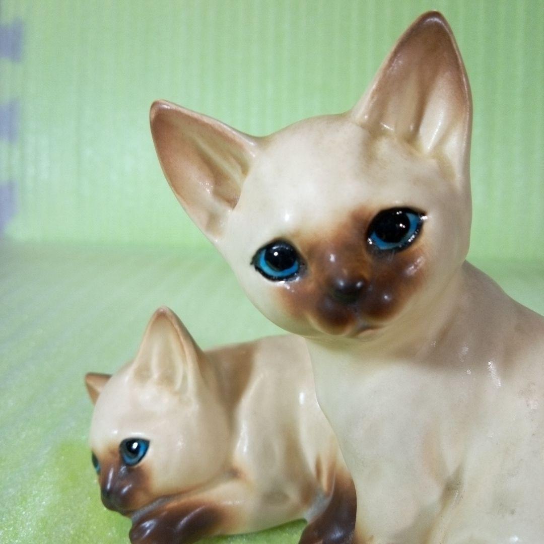 アンティークな猫の置物　仲良し　兄弟？　シャム猫？　ポインテッド？　レア　希少