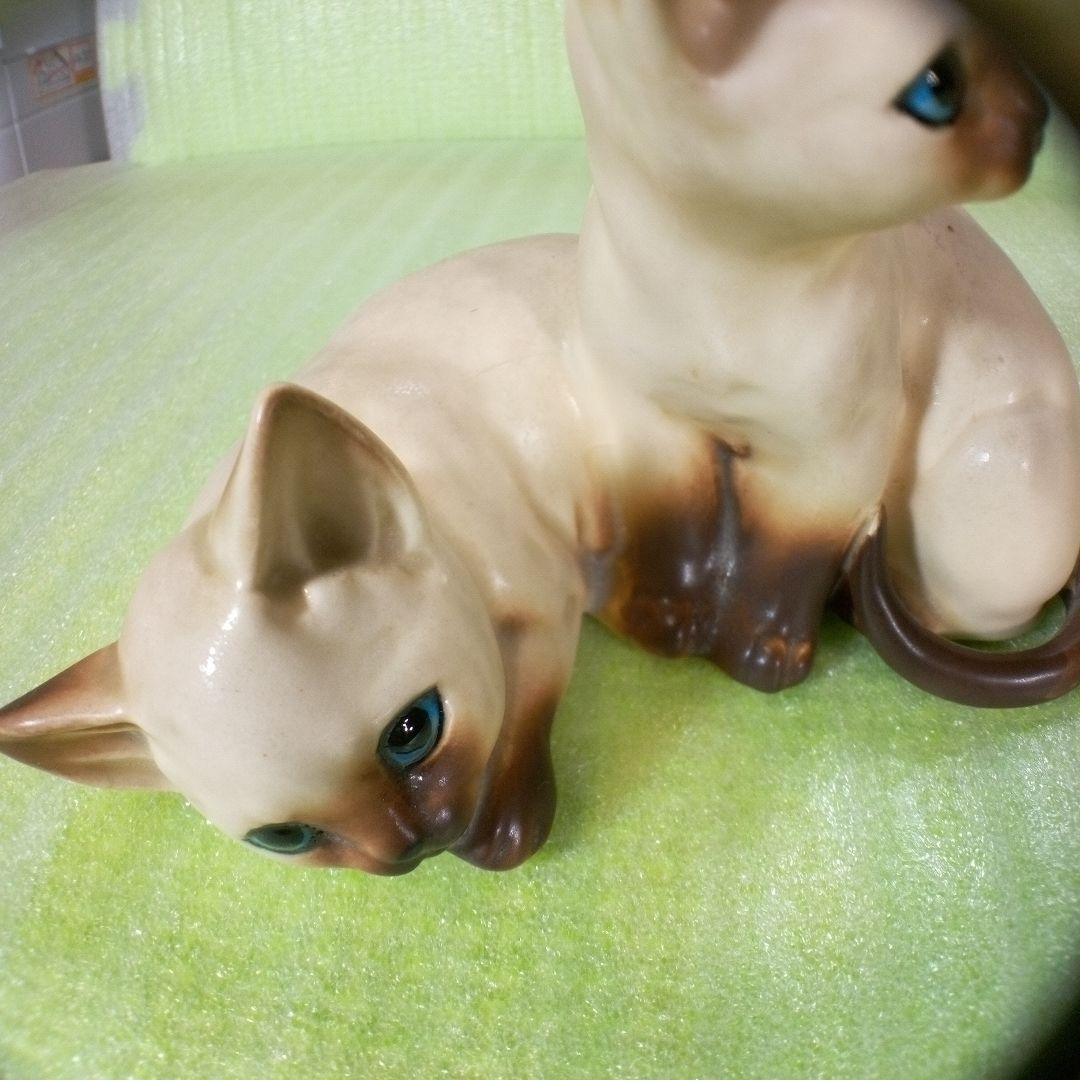 アンティークな猫の置物　仲良し　兄弟？　シャム猫？　ポインテッド？　レア　希少
