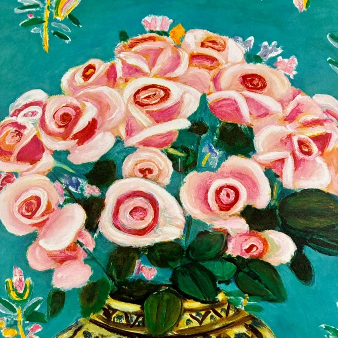 美品 児島善三郎「ペルシャ壺にバラ」リトグラフ 印章有 兒嶋俊郎監修証明シール有