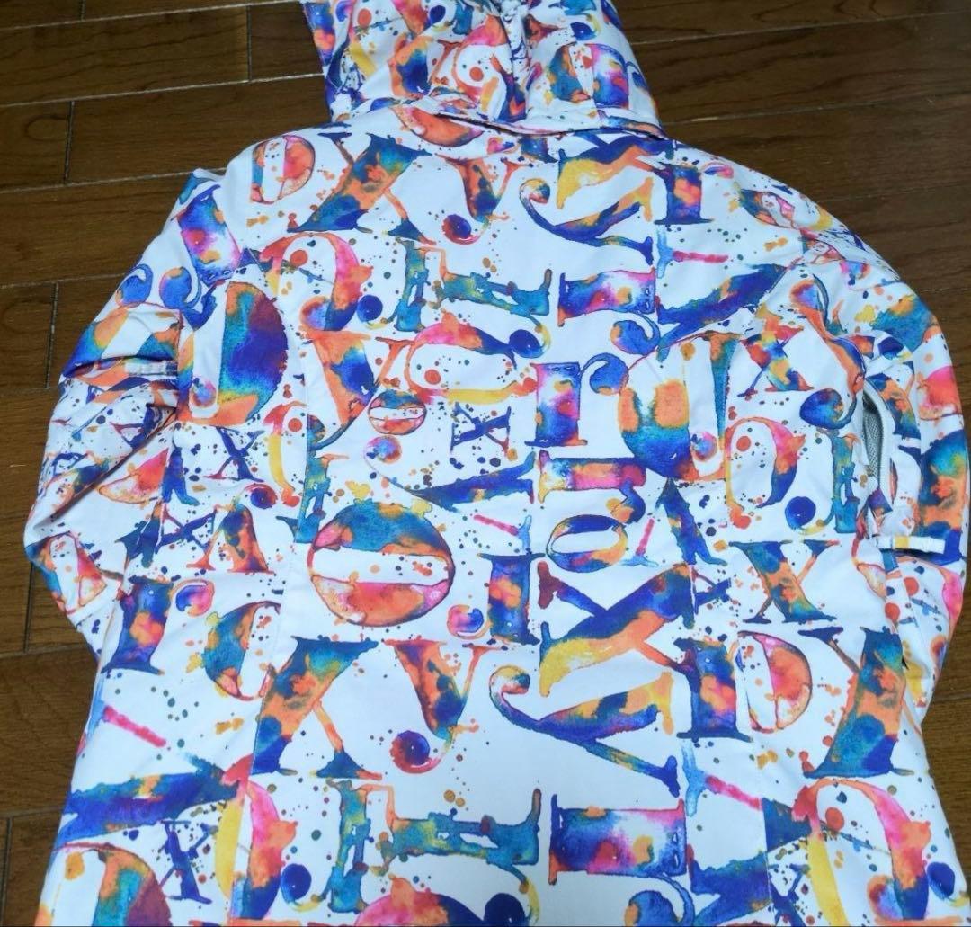 【美品】ROXY　スノボウェア　上下セット　Ｓ　総柄　　カラフル　ロゴ　パープル