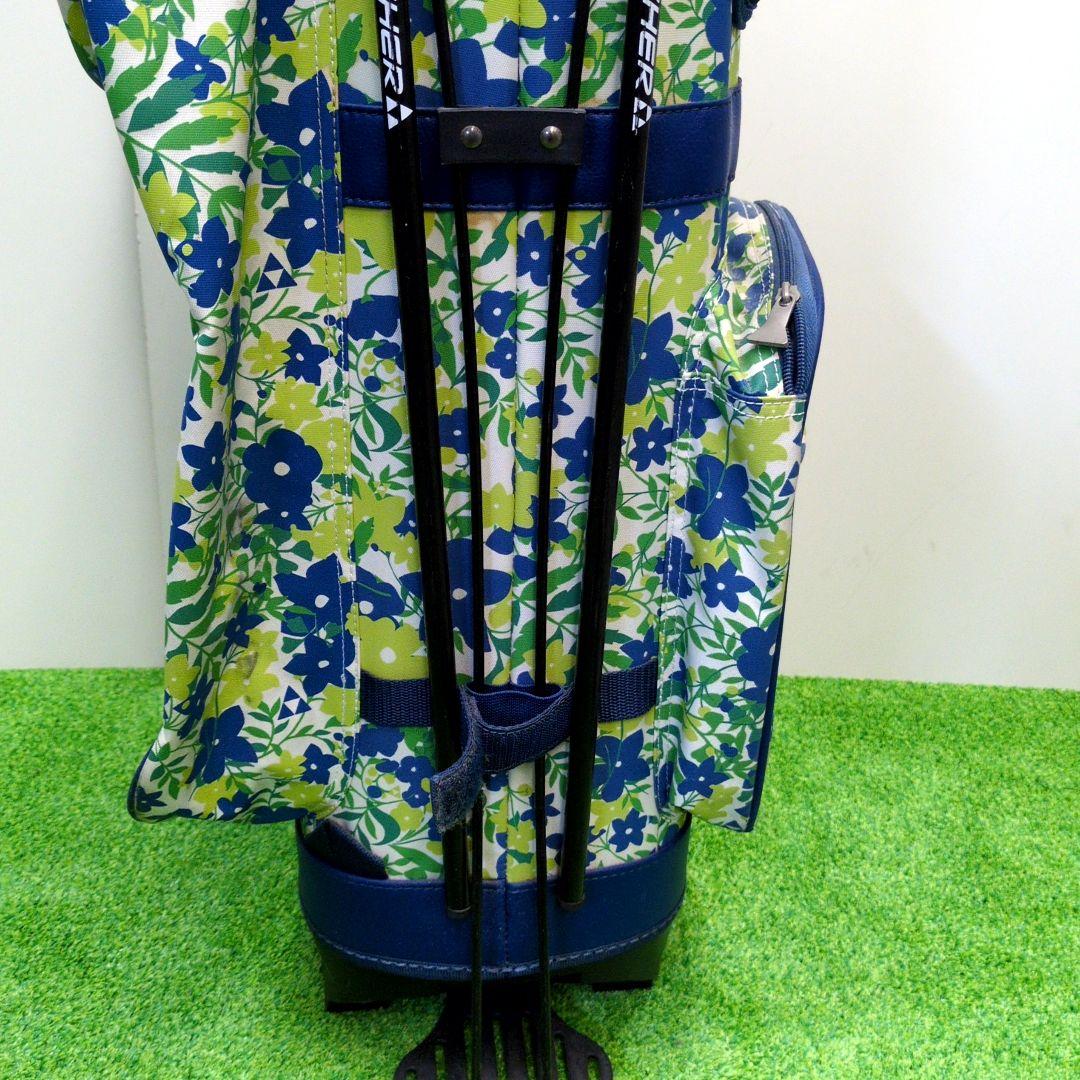 フィッシャー　スタンド式ゴルフバッグ 　6分割　青緑花柄