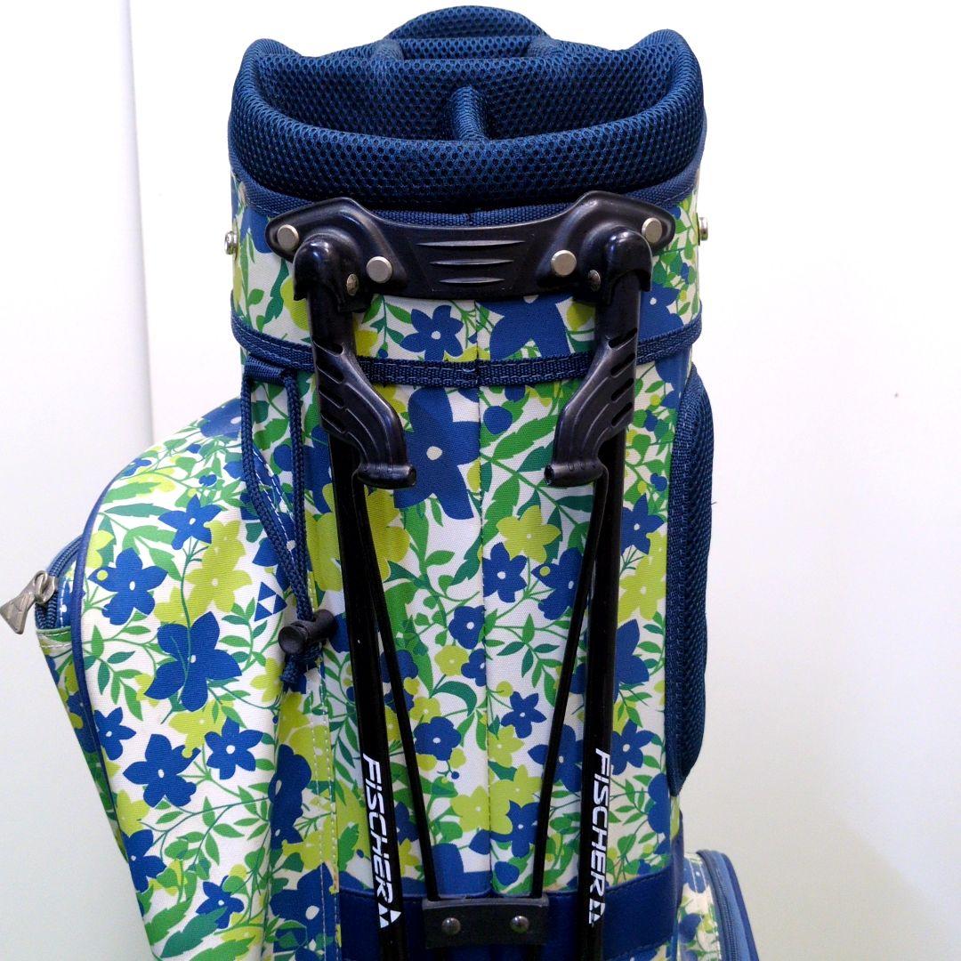 フィッシャー　スタンド式ゴルフバッグ 　6分割　青緑花柄