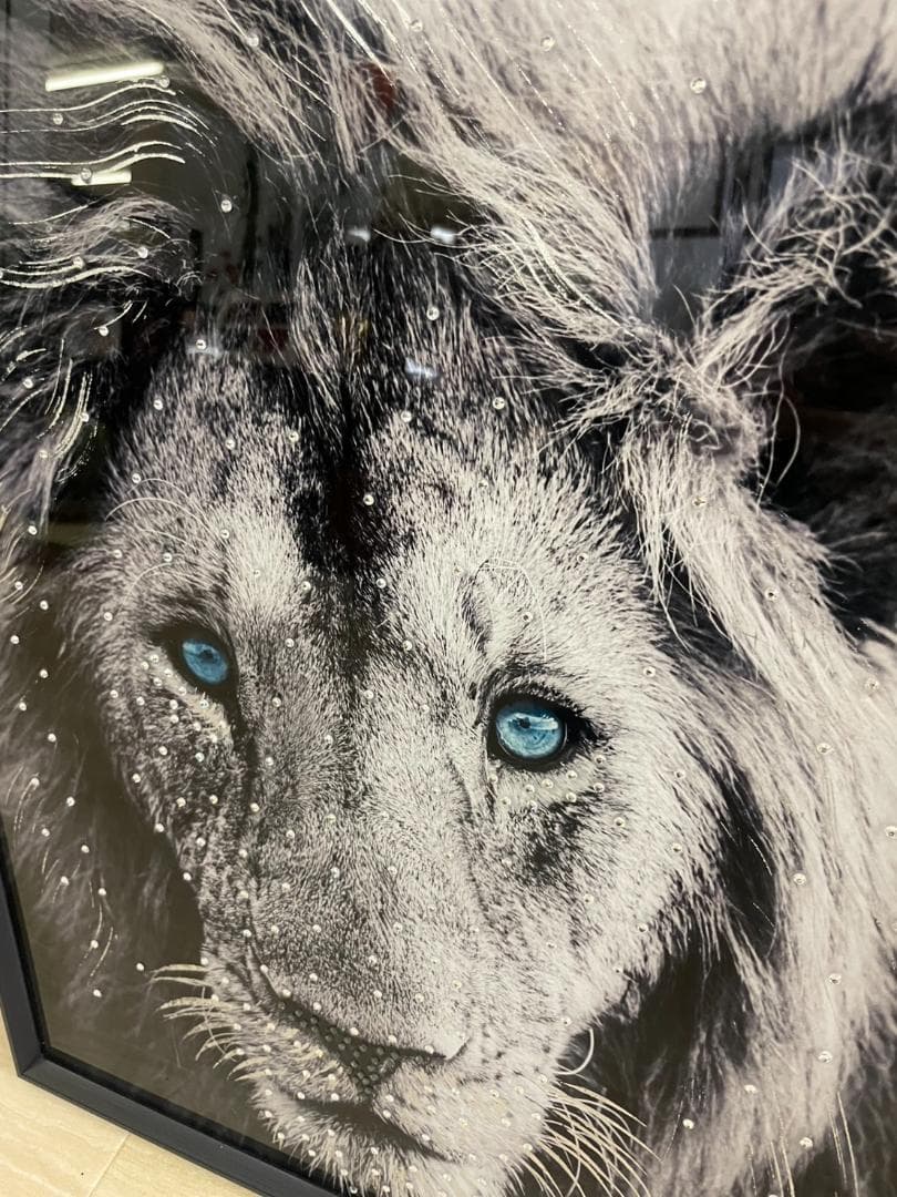 ガラスアートパネル　ライオン　キラキラ　絵画　額縁　アートフレーム　スタッズ