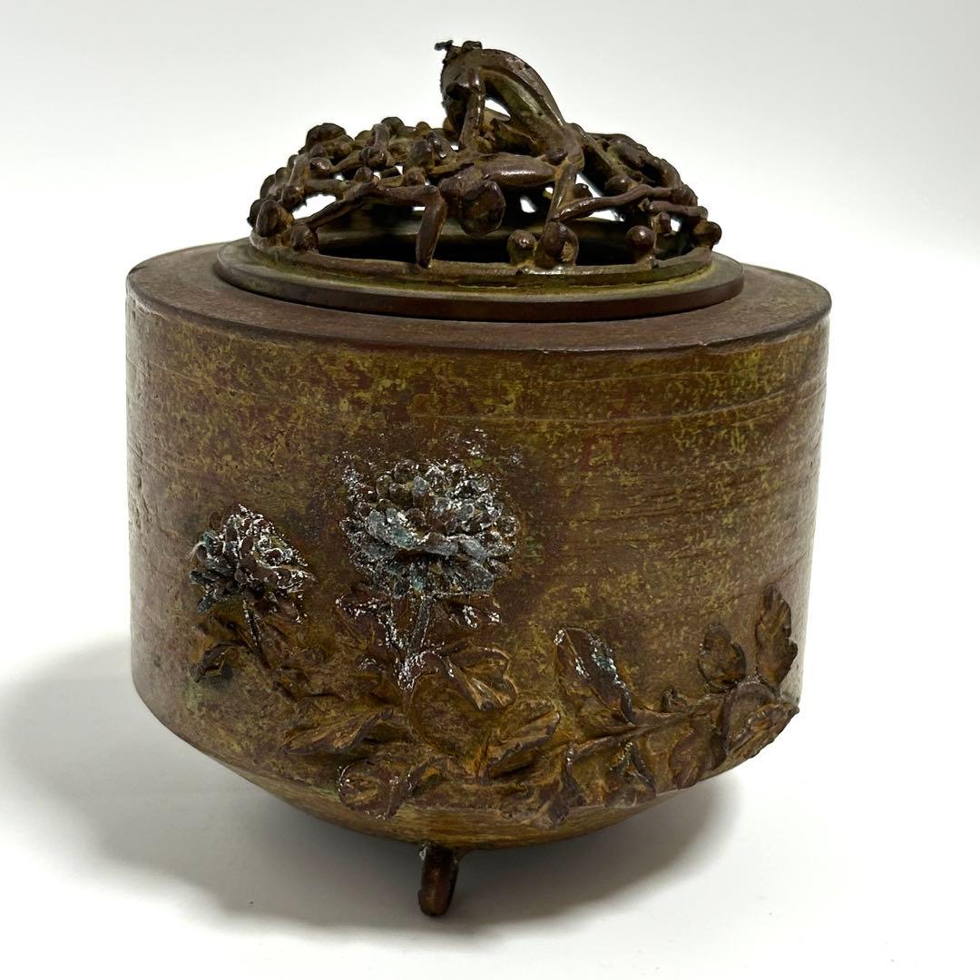 高岡銅器　蝋型鋳銅香炉　平井昇(昇甫)造/日展作家　共箱入　香道具　床飾　置物