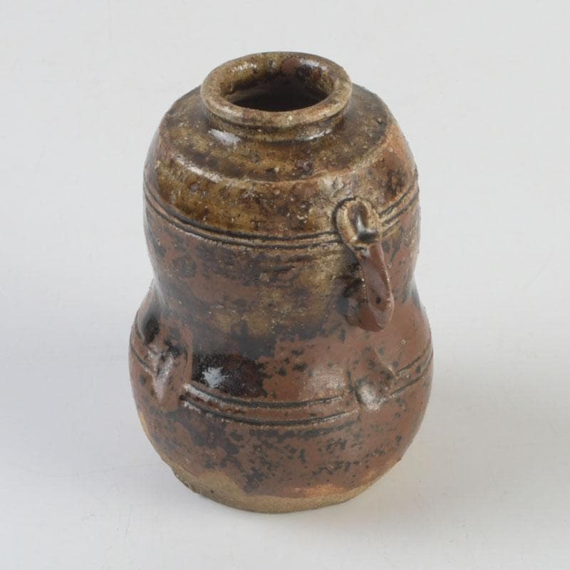 茶道具　萩焼　野坂江月作　耳付瓢形　茶入　仕覆付　森山歓渓極め箱　V　9399