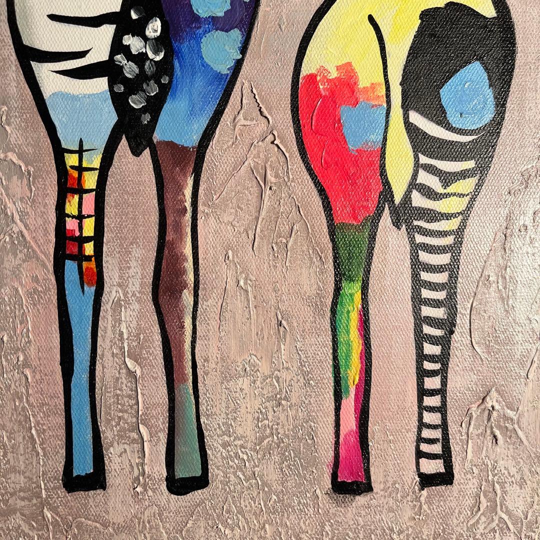 手書き油絵 ゼブラ 絵画 インテリア 油彩画