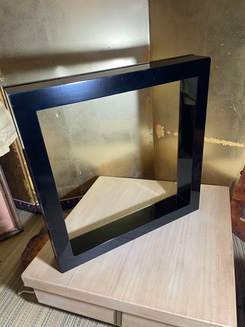 輪島塗　炉縁　目代宗芳作　 押面銀唐松　共箱　木製真塗 共箱　 未使用　茶道具