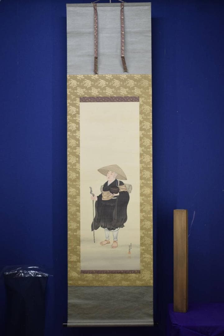 不詳/作者不詳/弘法大師行脚図/絹表装/布袋屋掛軸HJ-319