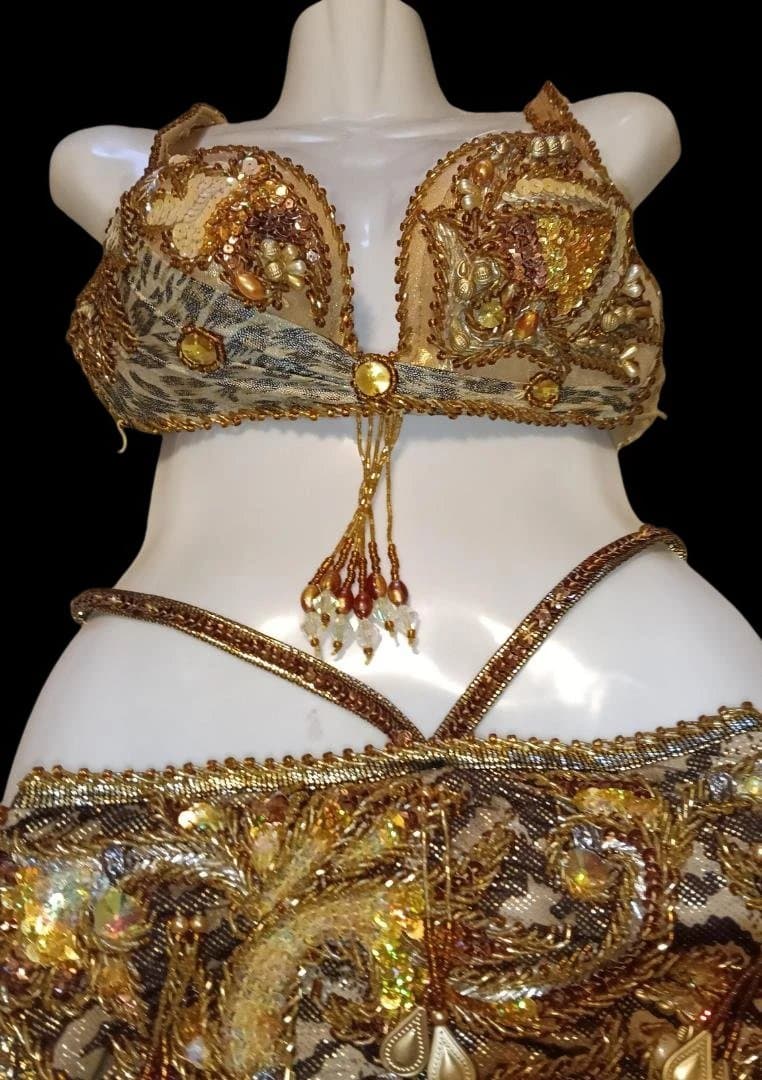 【新品Sale】エジプト製デザイナーズベリーダンス衣装gold《虎》