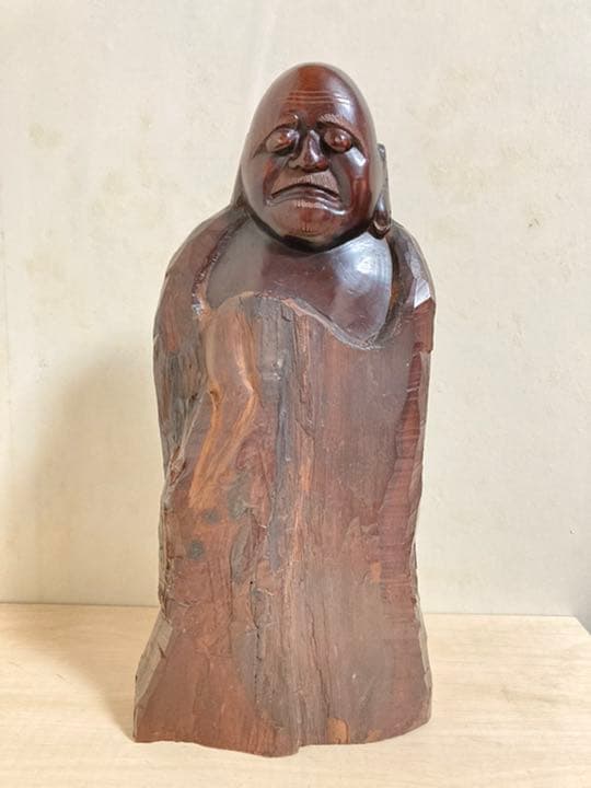 達磨大師　大型37cm 木彫り　彫刻　骨董品　和　アンティーク　古道具　ヒビあり