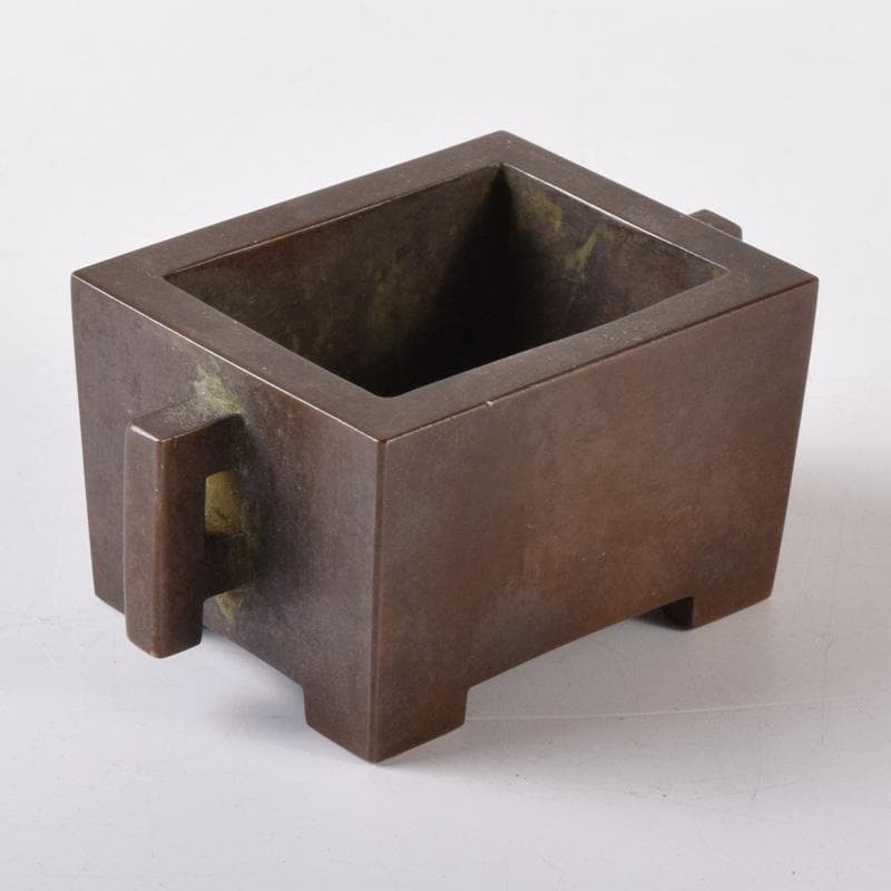 中国　大明宣徳年製　古銅　四方双耳香炉　馬槽爐　V　7285E