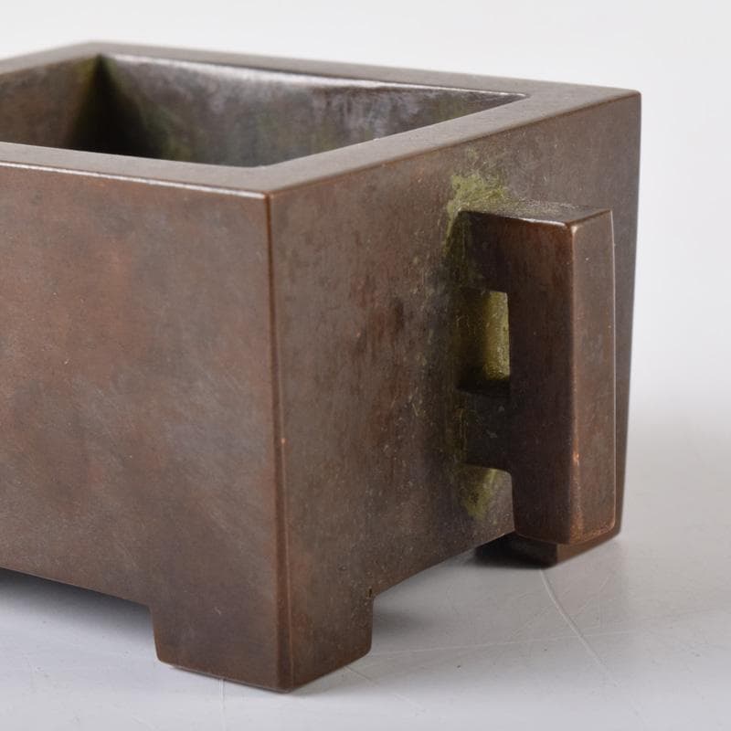 中国　大明宣徳年製　古銅　四方双耳香炉　馬槽爐　V　7285E