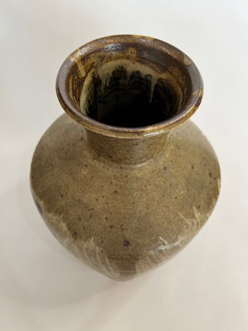 人間国宝・島岡達三作　鉄絵刷毛目面取扁壺　特大35cm 本物保証