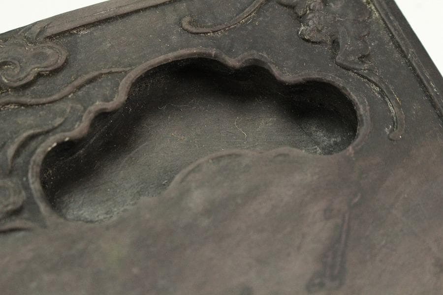 中国美術 端渓 刻霊芝 紫檀 題詞 箱 文房四宝(K-XA666)