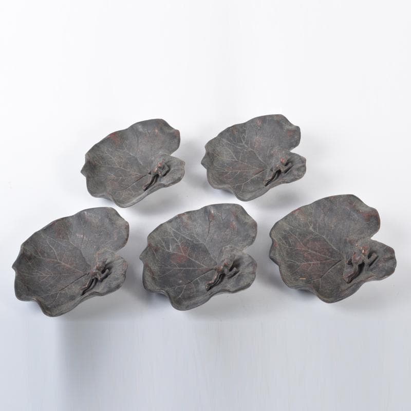 中国　古鉄　蓮に蛙　筆洗　水孟　茶托　5点　N　4220