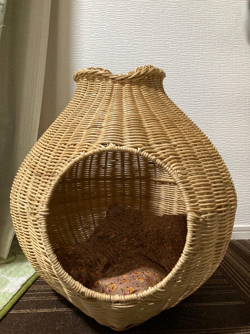 オルネコ　ガーリックネコハウス　ラタン　クッション付