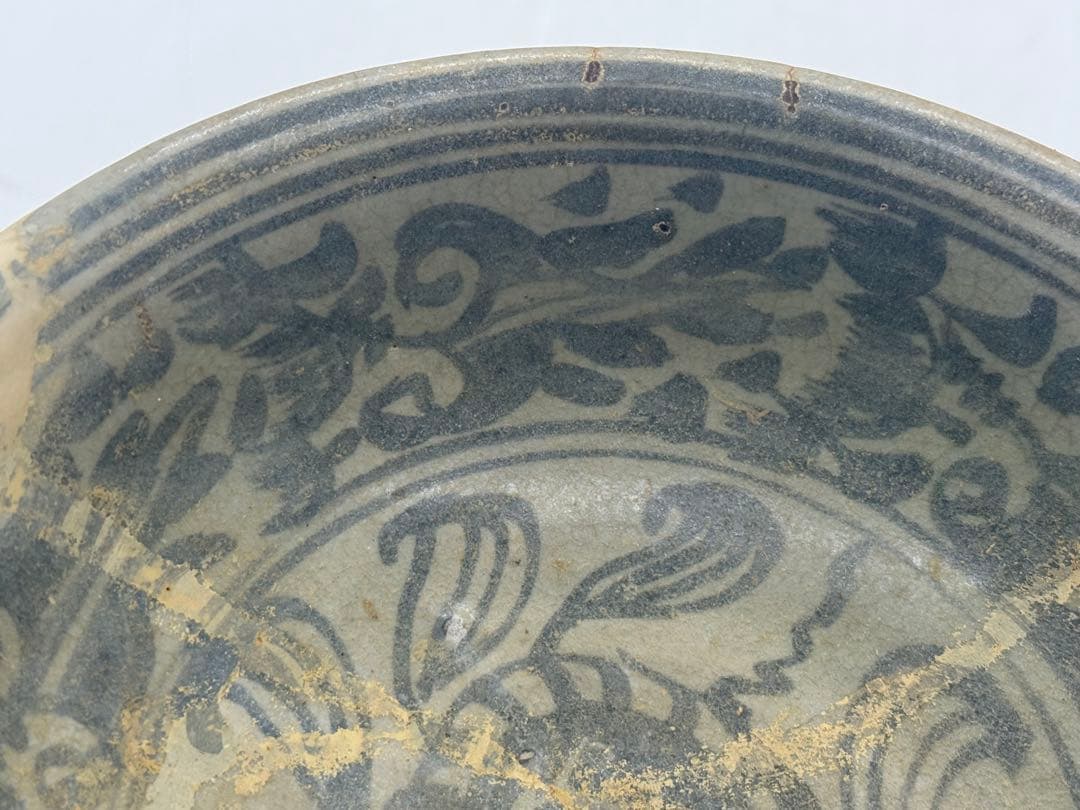 古安南　染付花卉紋お碗① アンティーク　送料込み251114