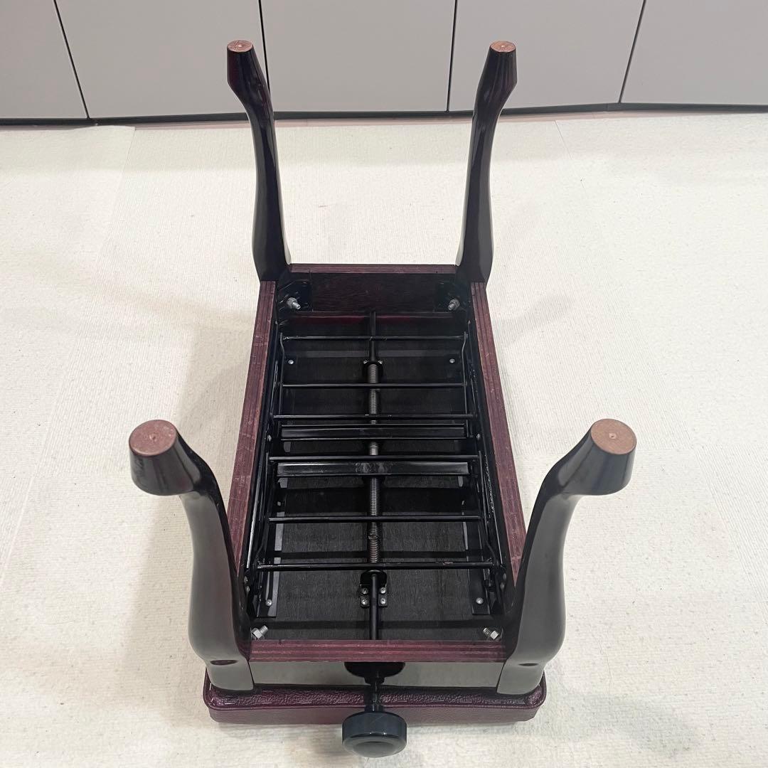 猫脚ピアノ椅子　昇降式　スツール　ワインレッド　アンティーク　シートカバー付き