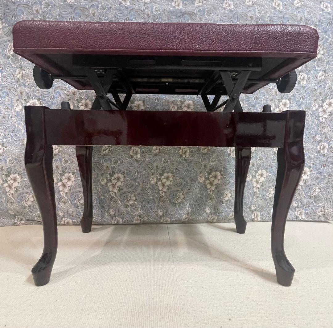猫脚ピアノ椅子　昇降式　スツール　ワインレッド　アンティーク　シートカバー付き