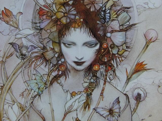 天野喜孝、【初夏】、希少な大判額装用画集より、新品額装付