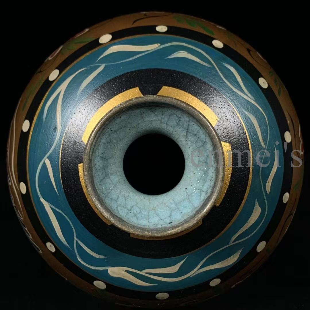 中国古美術・旧蔵宋汝窯・宋真宗御賜款彩繪龍紋梅瓶・彩絵・花瓶・陶磁器・文房置物