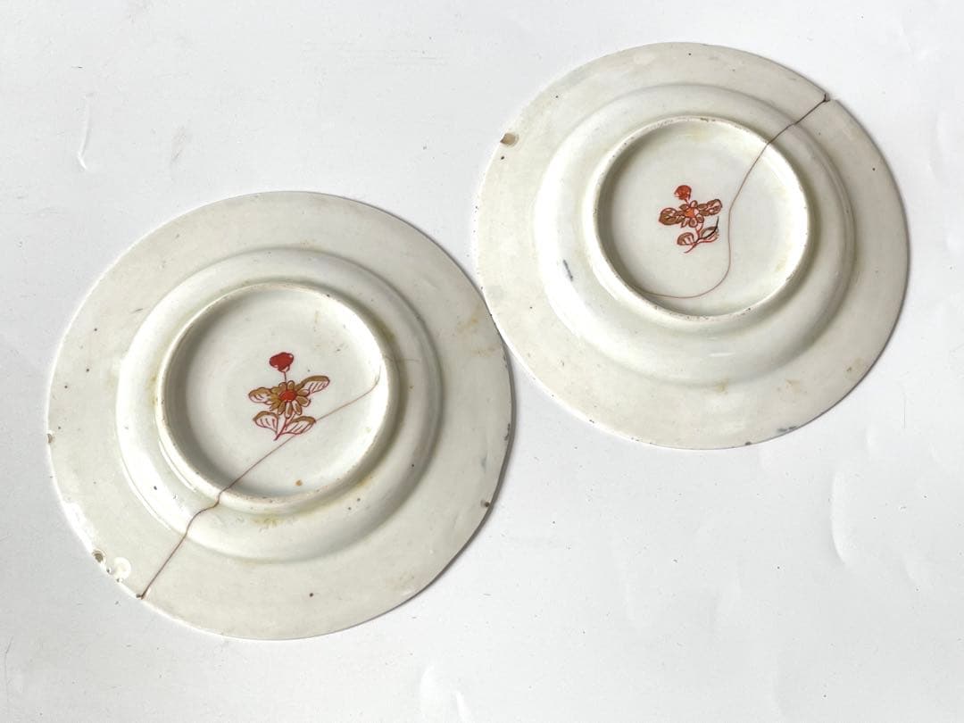 アンティーク　骨董　古伊万里　金継ぎ用　輸出伊万里　金襴手　小皿2枚　粟鶉図