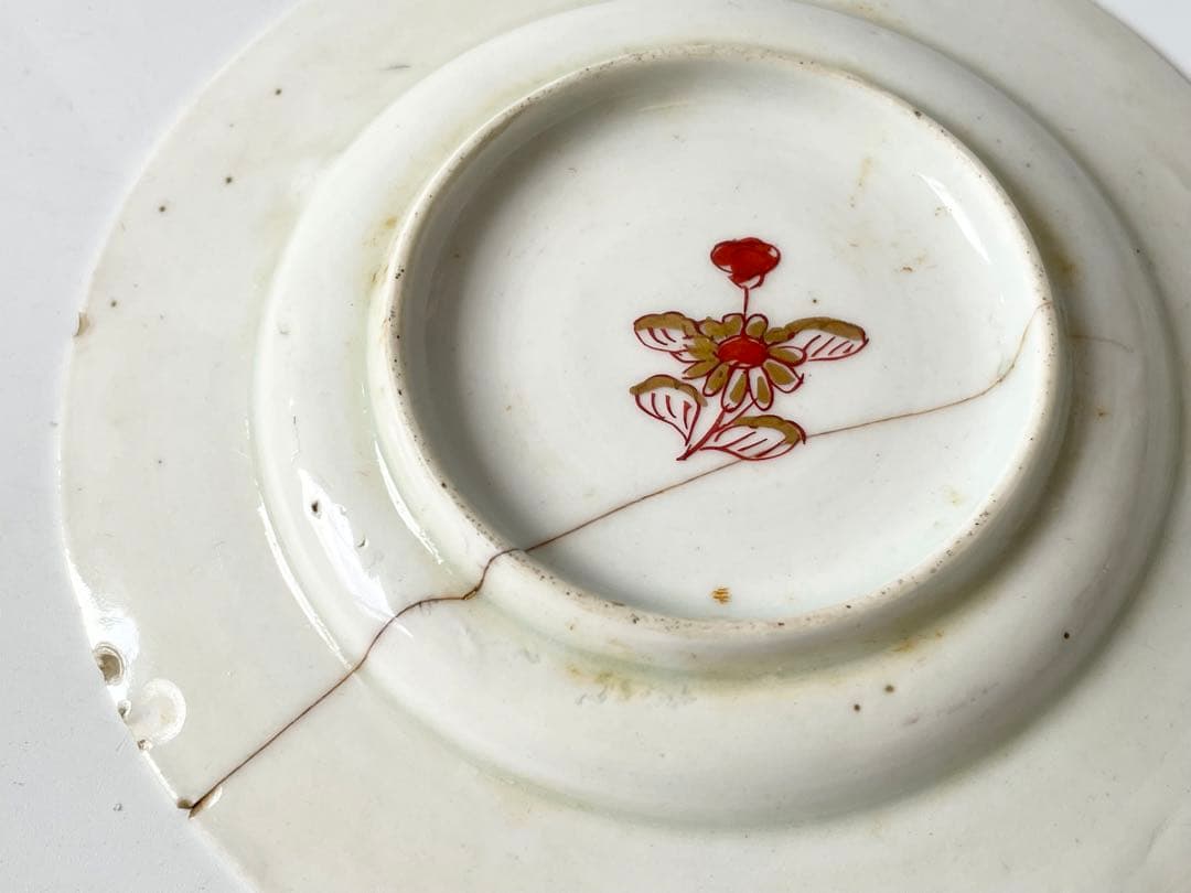 アンティーク　骨董　古伊万里　金継ぎ用　輸出伊万里　金襴手　小皿2枚　粟鶉図