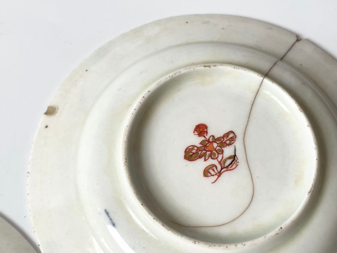 アンティーク　骨董　古伊万里　金継ぎ用　輸出伊万里　金襴手　小皿2枚　粟鶉図