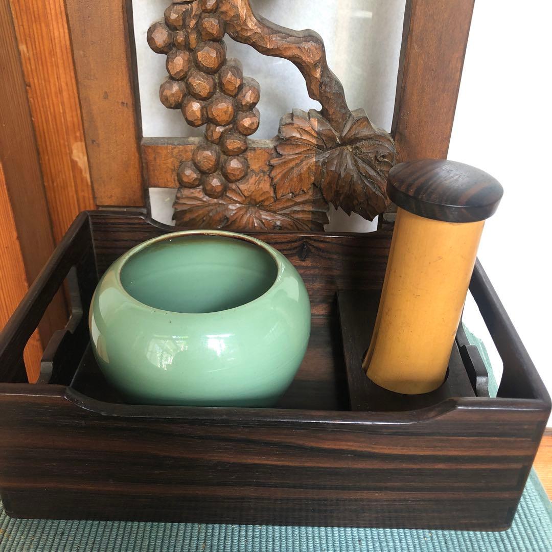 昔の煙草盆セット　茶道具　煙草盆　陶製　灰入れ蓋付き