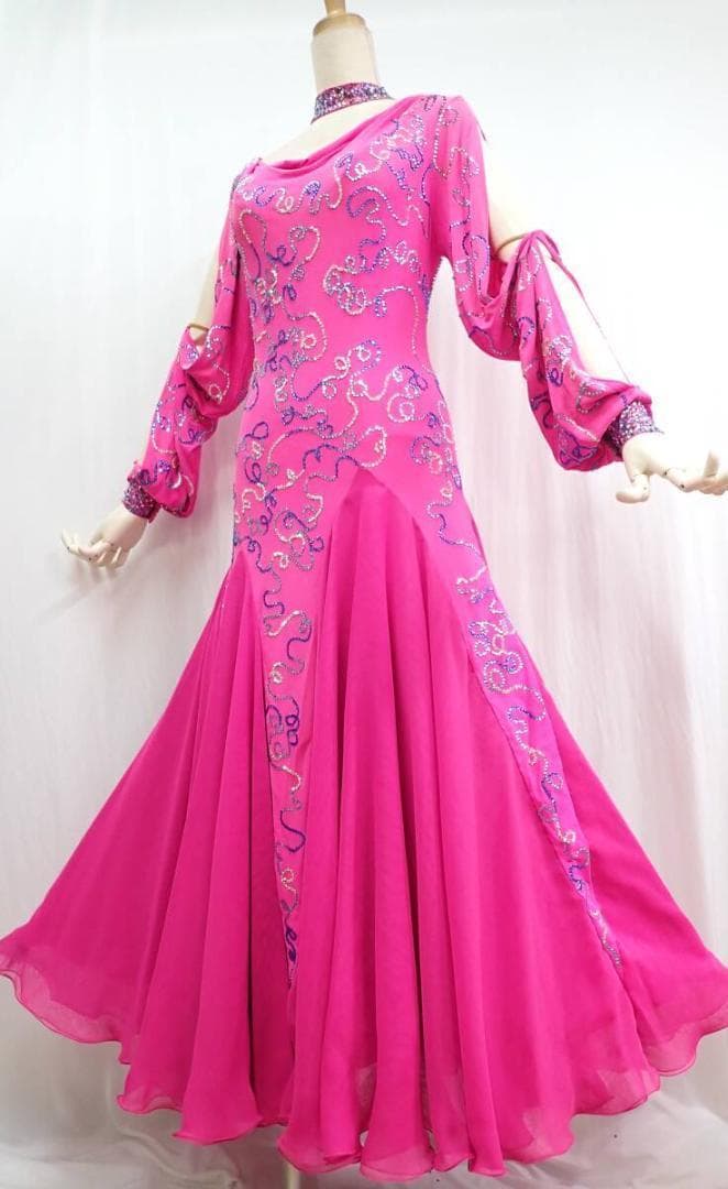 B1640【凛舞チャコット】M/英国製/ピンク/スワロ/スタンダードドレス☆社交