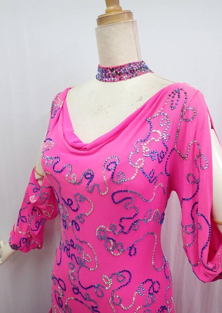 B1640【凛舞チャコット】M/英国製/ピンク/スワロ/スタンダードドレス☆社交