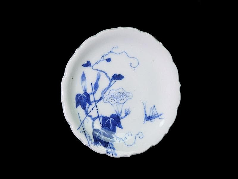 古伊万里　染付　朝顔にバッタの図　豆皿　手塩皿　D815AS-CQf