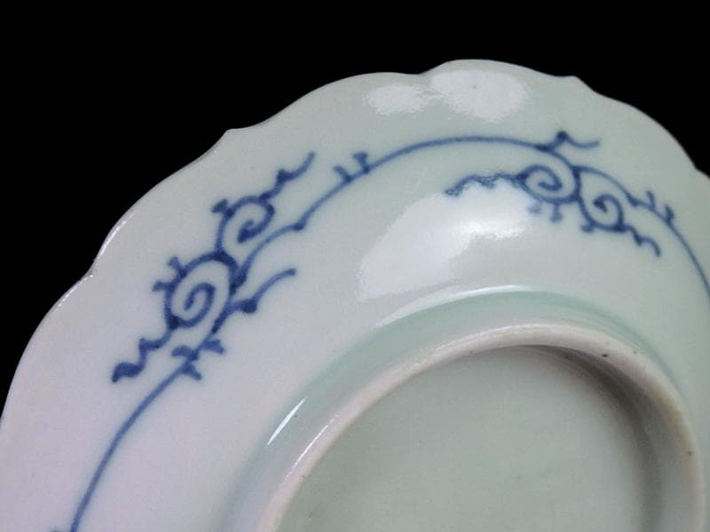 古伊万里　染付　朝顔にバッタの図　豆皿　手塩皿　D815AS-CQf