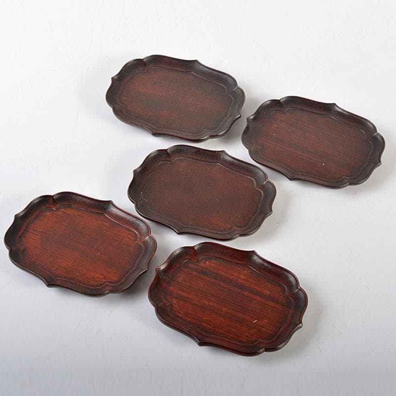中国　唐木紫檀製　茶托　小皿　五客　V　R6572E