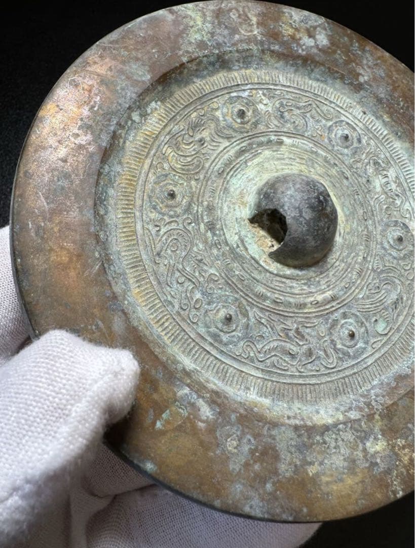 漢代 乳丁神獣 W中国古美術 極細工 工芸品 美術品置物 詳細不明 古鏡