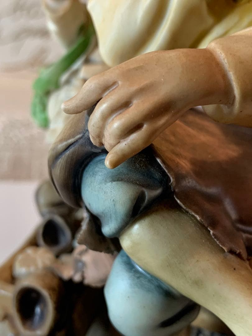 イタリア製　カポテモンテ　靴屋の叔父さんと少年の陶器人形！まつ毛まで陶器です！