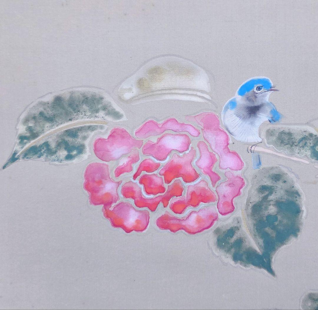 【紅椿図】西村卓三 2711 共箱 ツバキ 西村五雲息子 掛け軸 肉筆