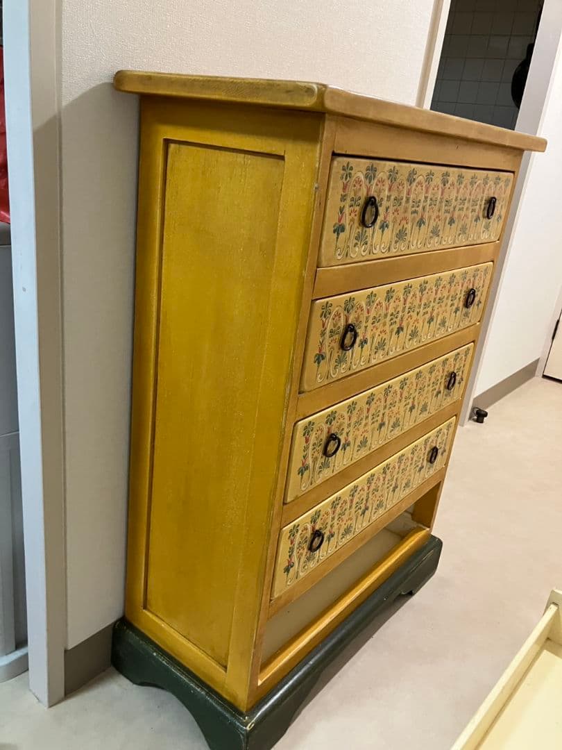 アンティーク イタリア製 花柄装飾の5段引き出しタンス