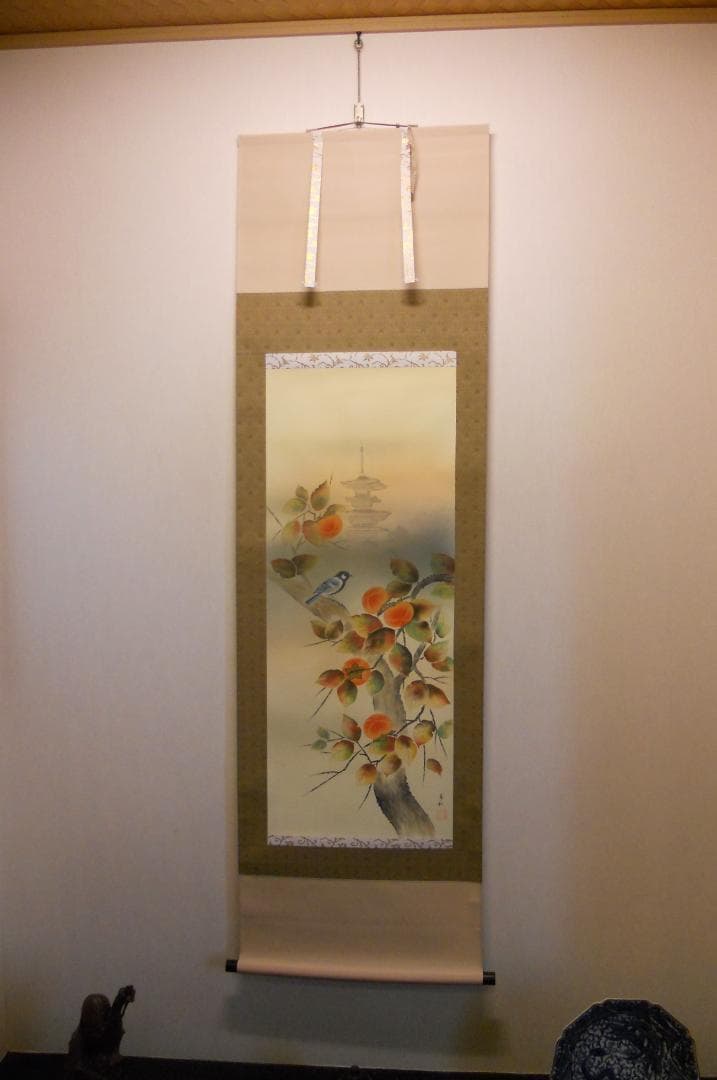 まろんママ掛け軸 横山香秋 『 古都清秋 』 絹本 希少 軸装 掛軸 美品