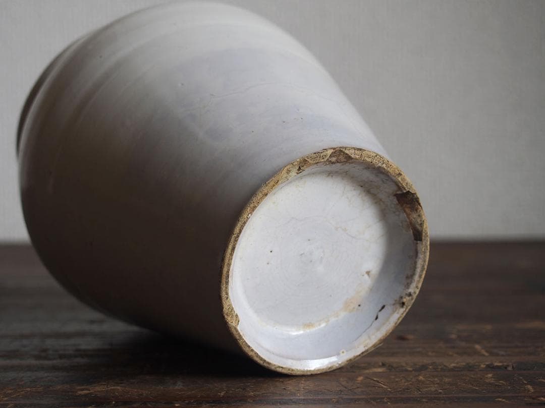 白釉薬 南欧陶器 マニセス 壷 甕かめ 昔の保存容器 スペイン古陶/K356