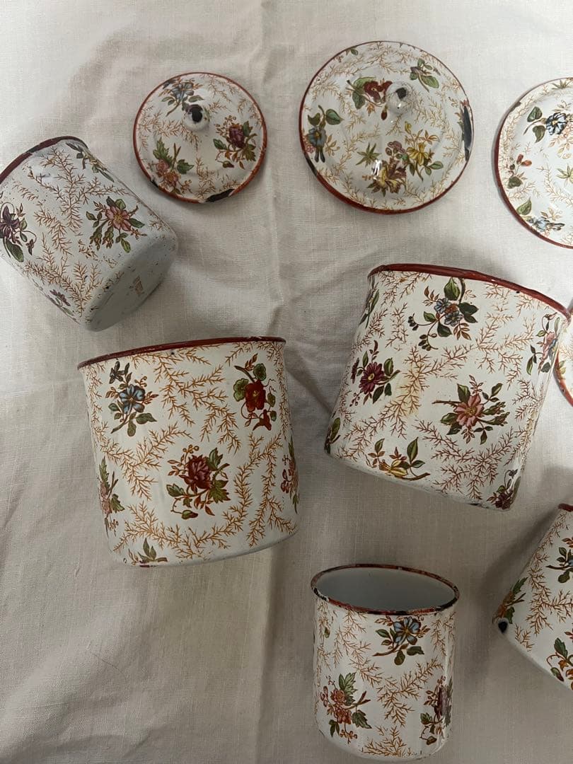 レア♡フランス　アンティーク　ホーロー　花柄　JAPY キャニスター　5個セット