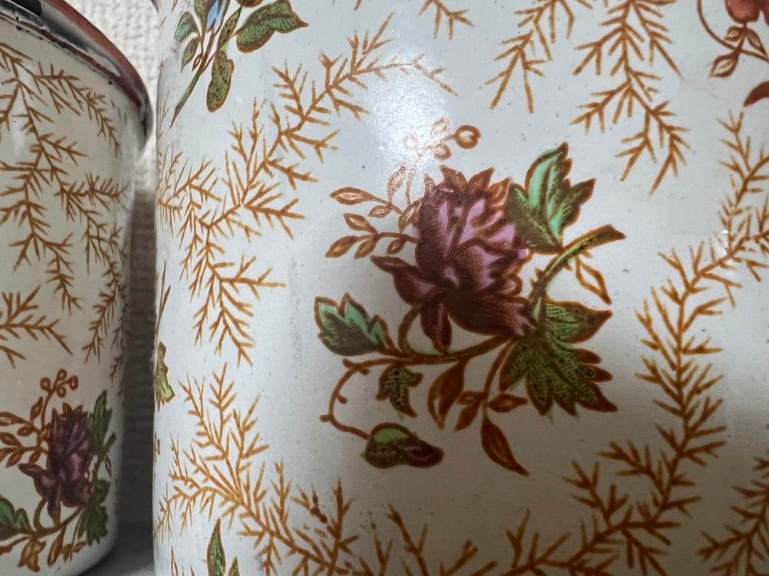 レア♡フランス　アンティーク　ホーロー　花柄　JAPY キャニスター　5個セット