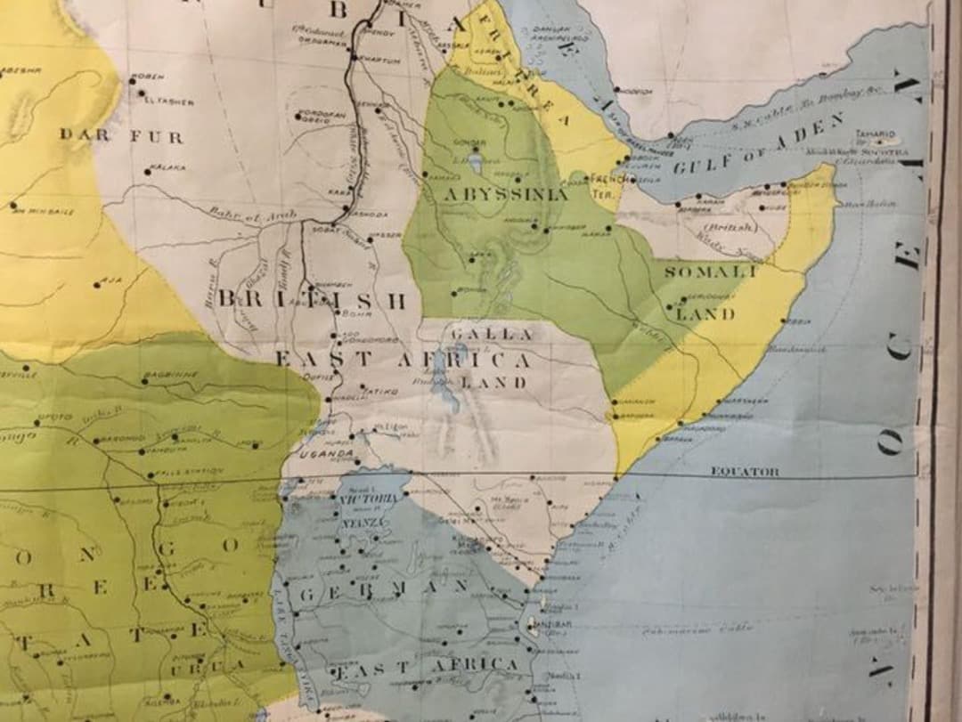 アンティーク大型 地図 マップ 　アメリカ歴史教材地図 近代史アフリカ領地マップ