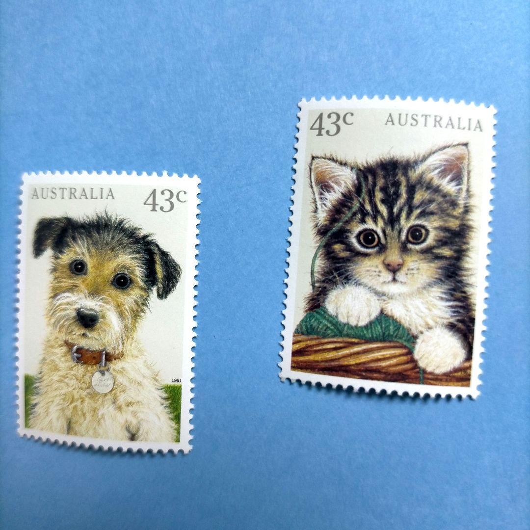 3029 外国切手 オーストラリア 1991年 犬 猫 動物 4種完