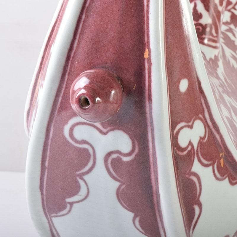 中国　釉里紅　四足水注　扁壷　M　7325C