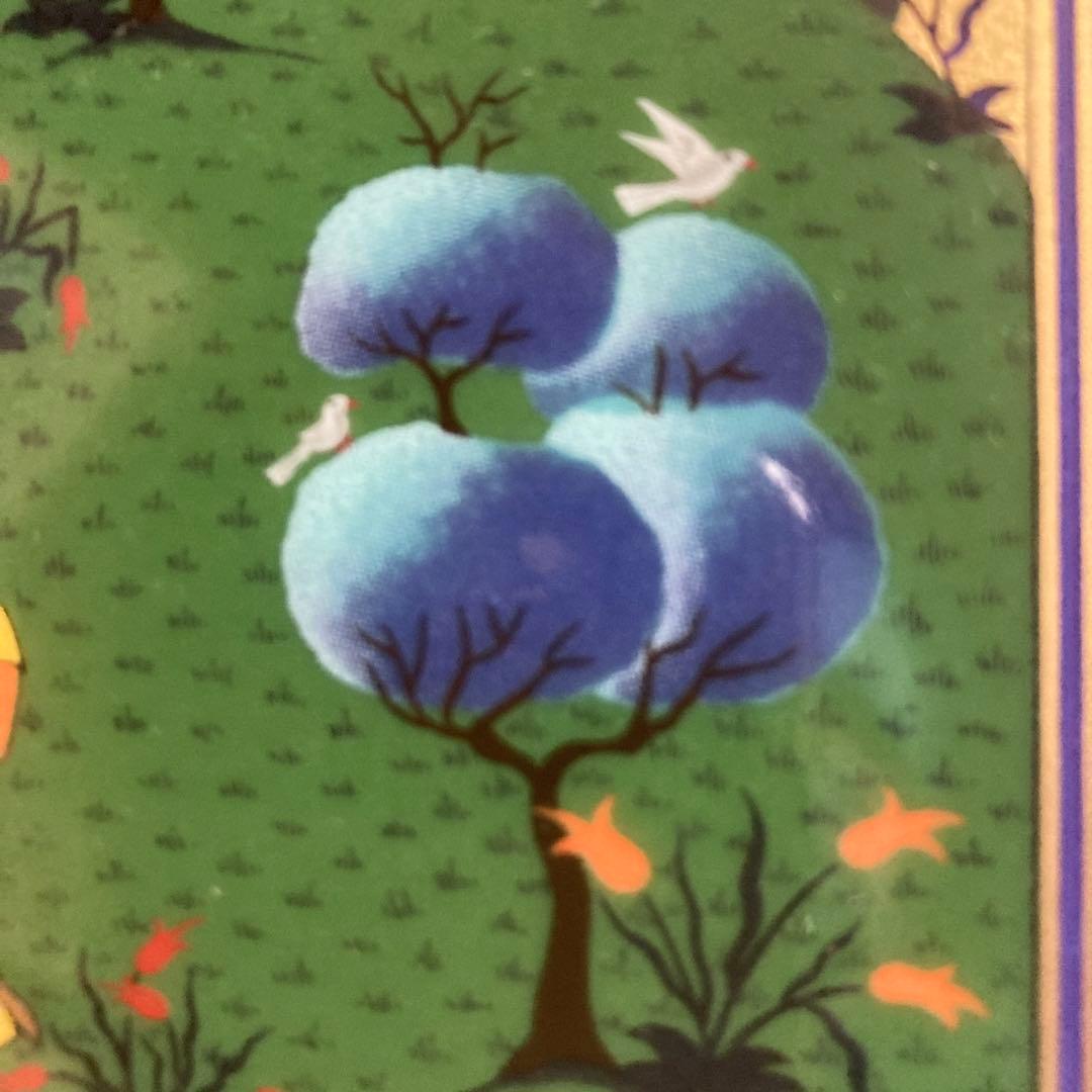 ギュンセリ・オズギュール加藤 ￼トルコ細密画陶板 「王様と王妃様が草原の離宮で」