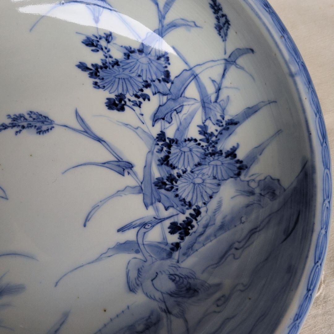 古伊万里 染付 深鉢 白鷺 蛇の目高台