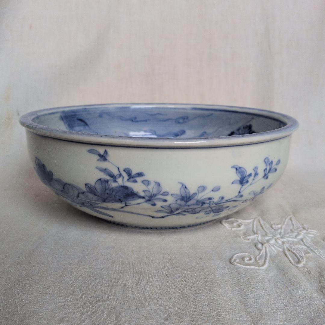 古伊万里 染付 深鉢 白鷺 蛇の目高台