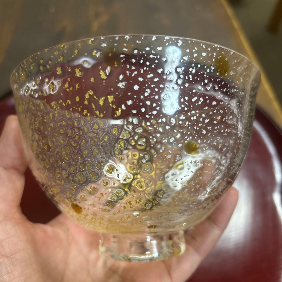 作家　ガラス作家　堀口幸子　金箔琥珀散 玻璃茶碗　茶道　抹茶椀